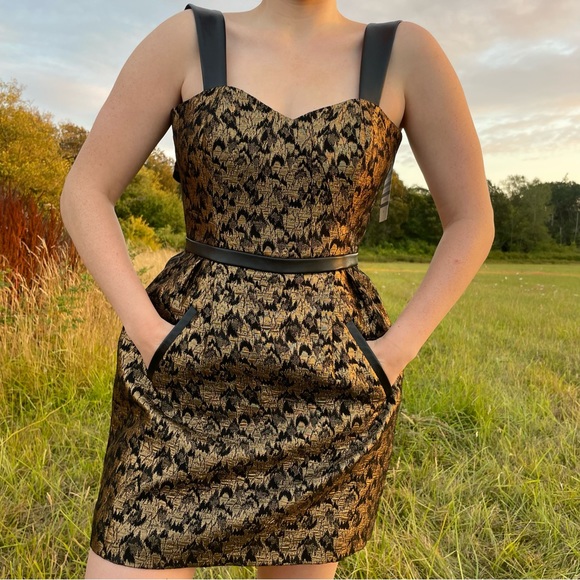 NWT Sezane Robe Simone Noir Dore Black Gold Leather Small Luxury Maximalist - Picture 2 of 16